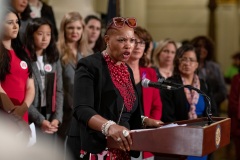 October 22, 2019: Senator Katie Muth joins other legislators and activists in rallying support for menstrual equity legislation in the House and Senate.
